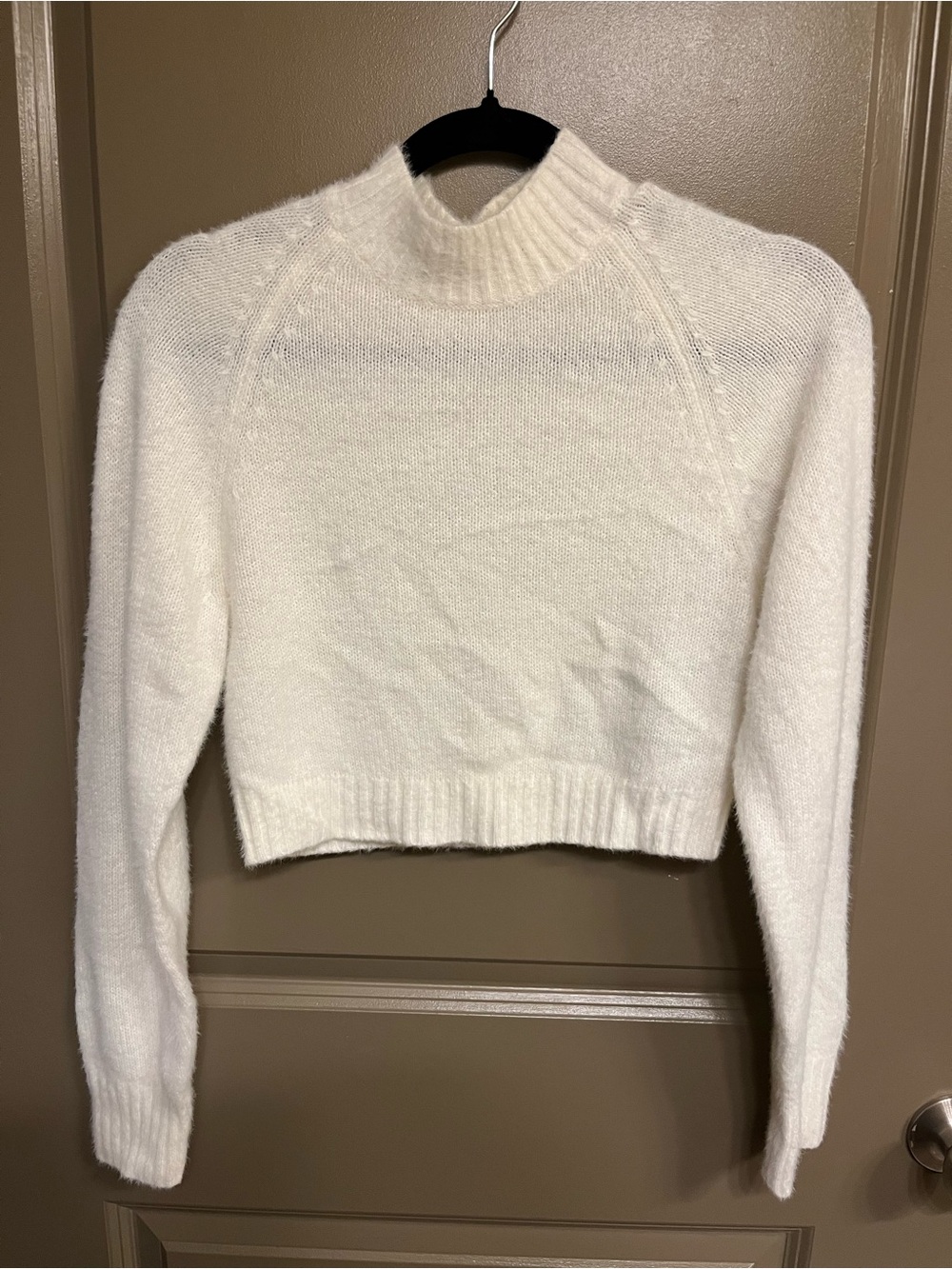 Urban Outfitters Cream Cropped Mock Neck Sweater